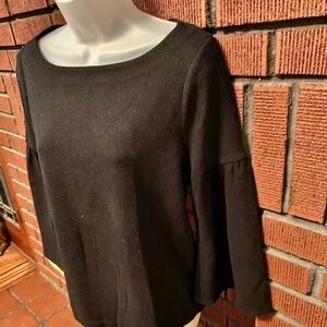 "A New Day" black top, pull-over, bell sleeves, M